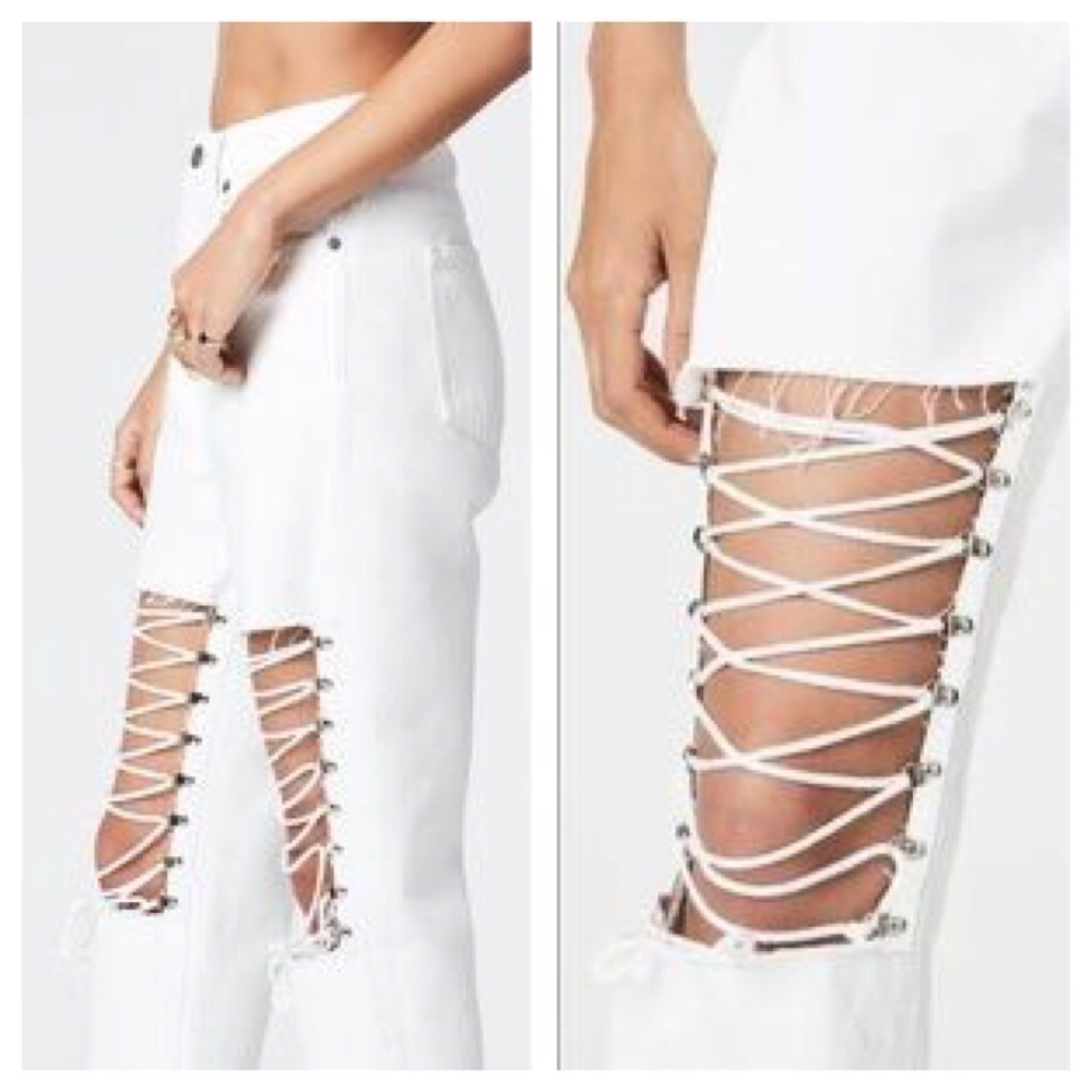 NWT Carmar LF Hermia White Lace Up Jeans Size 28